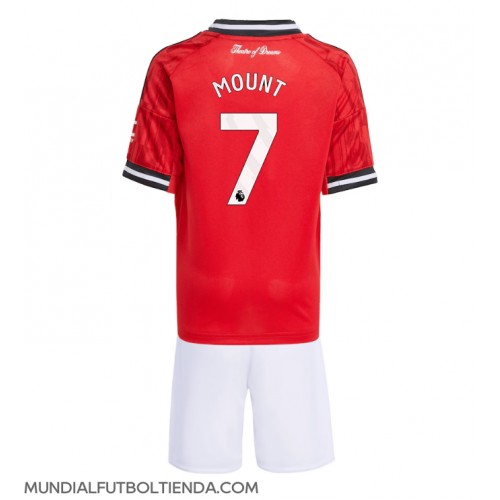 Camiseta Manchester United Mason Mount #7 Primera Equipación Replica 2025-26 para niños mangas cortas (+ Pantalones cortos)